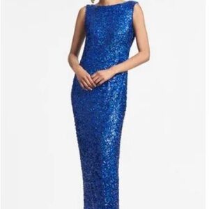 Elegant Blue Sequin Sachin & Babi Mariah Designer Evening Gown